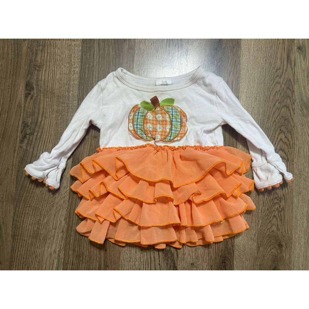 Little Wishes Dress, Infant Girls Size 6-12 Months, White Orange, Tiered Pumpkin